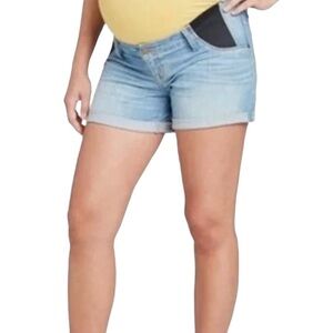 Isabel Maternity Light Blue Under Belly Midi Denim Shorts, Expandable Side Sz 4